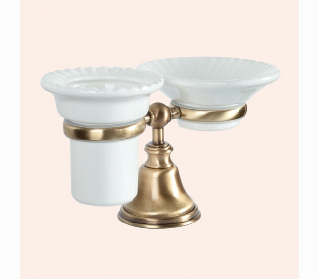 Настольный держатель с мыльницей и стаканом, керамика (бел), цвет: бронза TW Harmony 141 TWHA141br