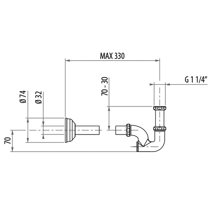 Сифон под донный клапан 1/1,4" для раковины/биде, цвет хром Gattoni Accessori 0154/00C0 cr