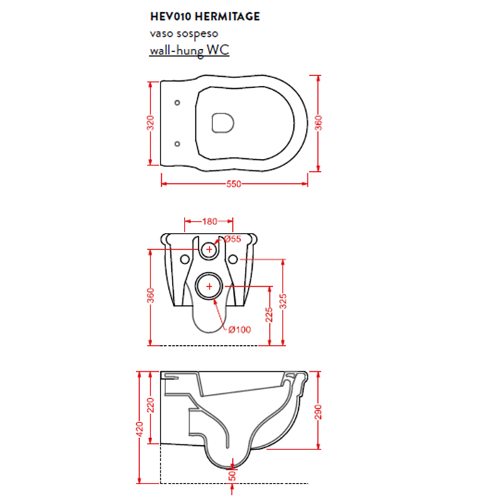 Унитаз подвесной 36х55 см, с крепежом в комплекте, цвет белый Artceram HERMITAGE HEV010 01 00 bi Сиденье на выбор
