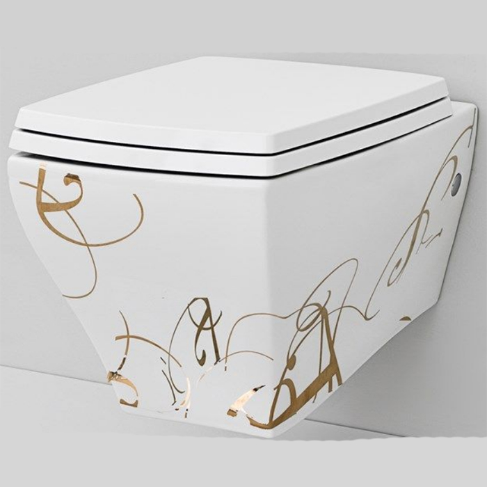 Унитаз подвесной 54x36см c креплением, цвет decoro lettering oro Artceram JAZZ JZV001 01 06 decoro lettering oro Сиденье на выбор
