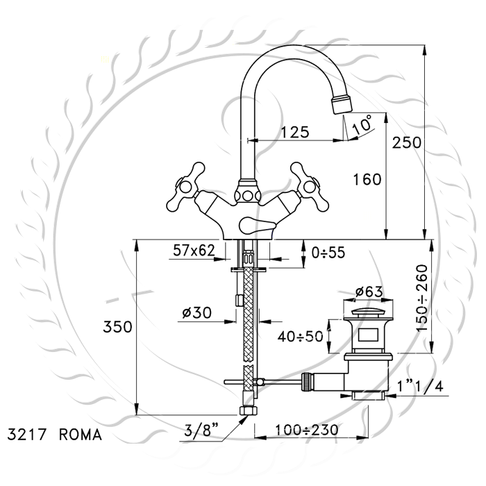 Смеситель для раковины на 1 отверстие 3217 с донным клапаном, цвет: хром Stella Roma RM 00004 CR00