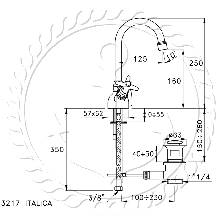 Смеситель для раковины на 1 отверстие 3217 с донным клапаном, цвет: хром Stella Italica IT 00004 CR00